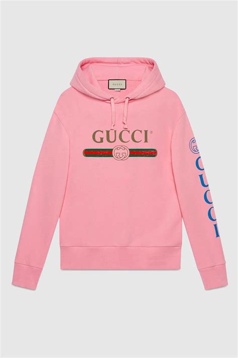 gucci hoodie pink with white and blue gucci on hood|Gucci oversized hoodie.